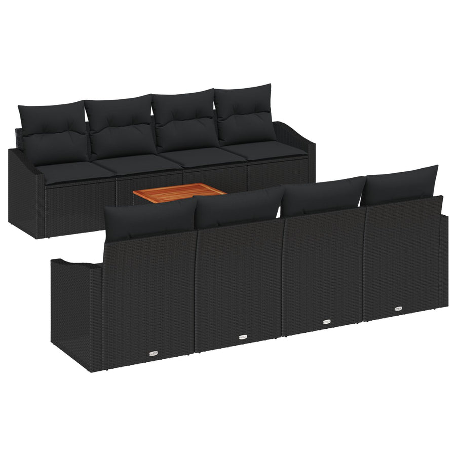 9-Delige Tuinbankset Met Kussens Zwart Poly Rattan Acacia