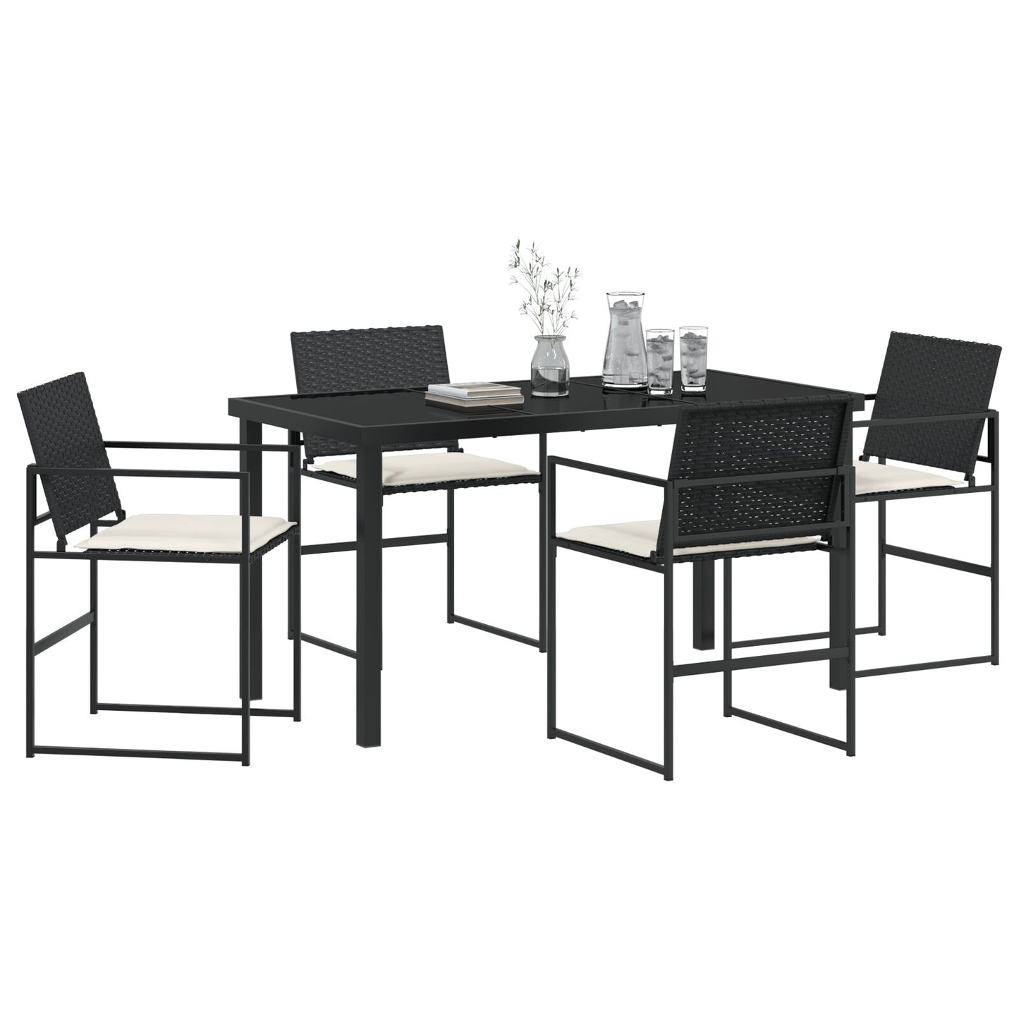 5-Delig Tuin Eetset Met Kussens Zwart Poly Rattan