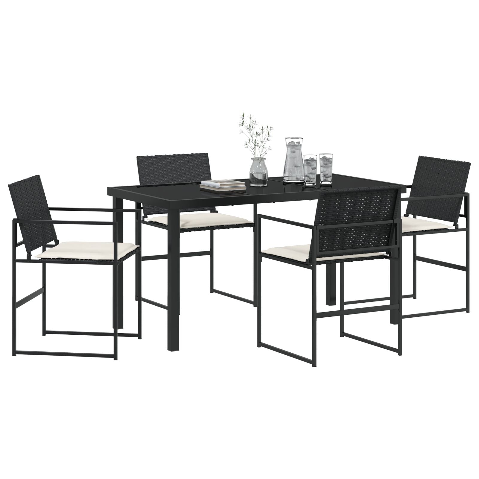 5-Delig Tuin Eetset Met Kussens Zwart Poly Rattan