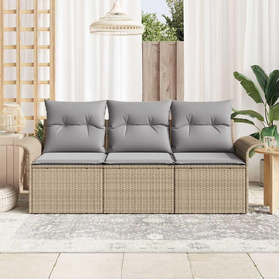 3-Delige Tuinbankset Met Kussens Beige Poly Rattan