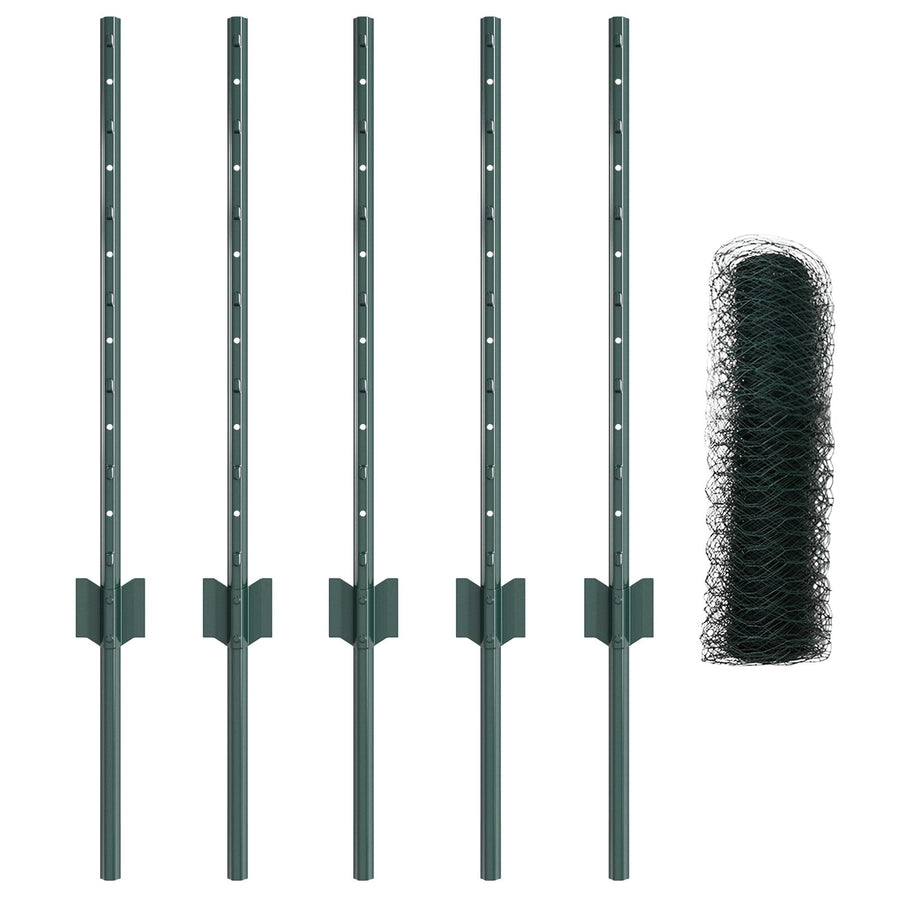Omheining Posts 11 St U-Kanaal Groen 120 Cm Staal,  Zeshoekige Omheining Groen 0,6X10 M Staal