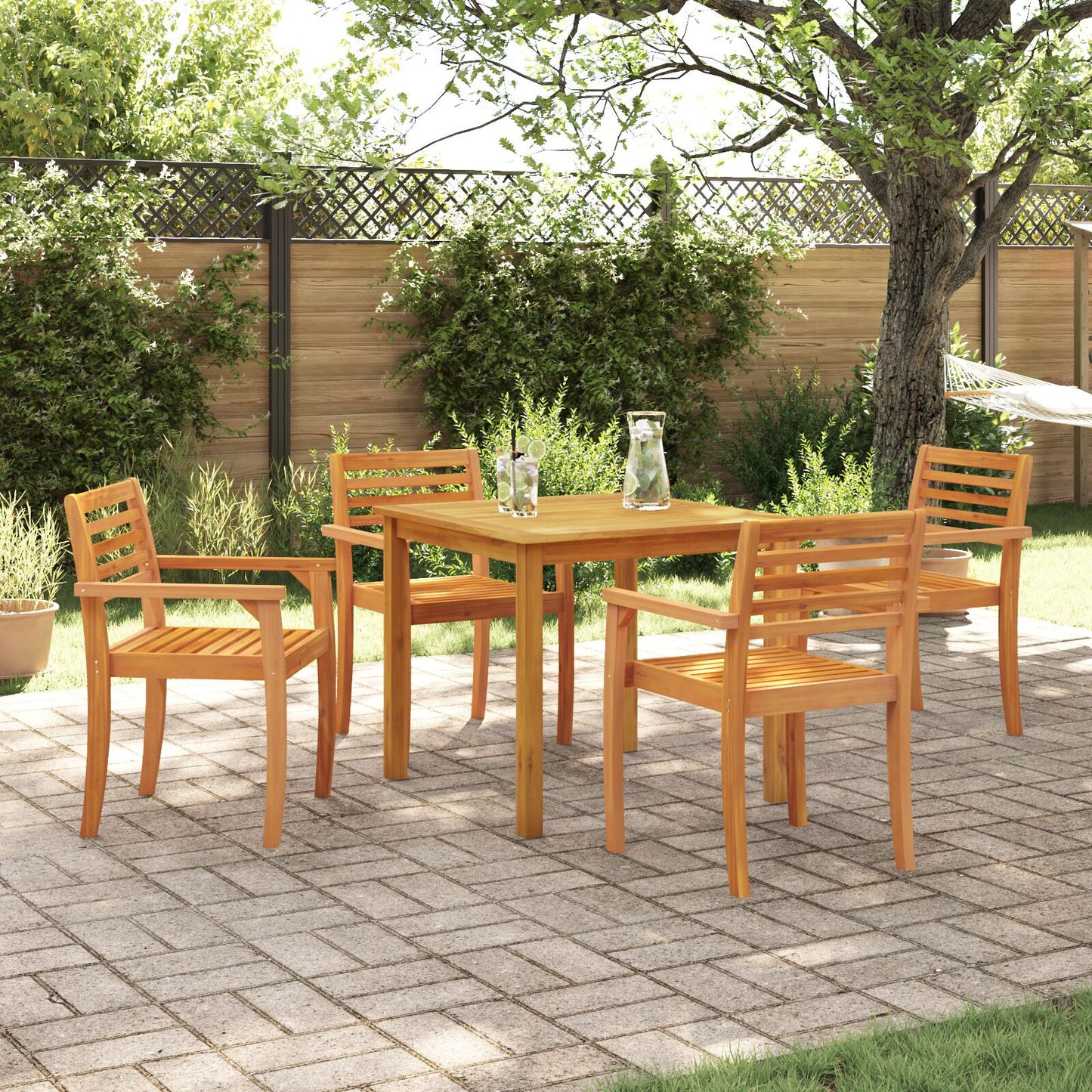 5-Delige Tuin Eetset Van Massief Acaciahout 4-Persoons 85 cm tafel lengte