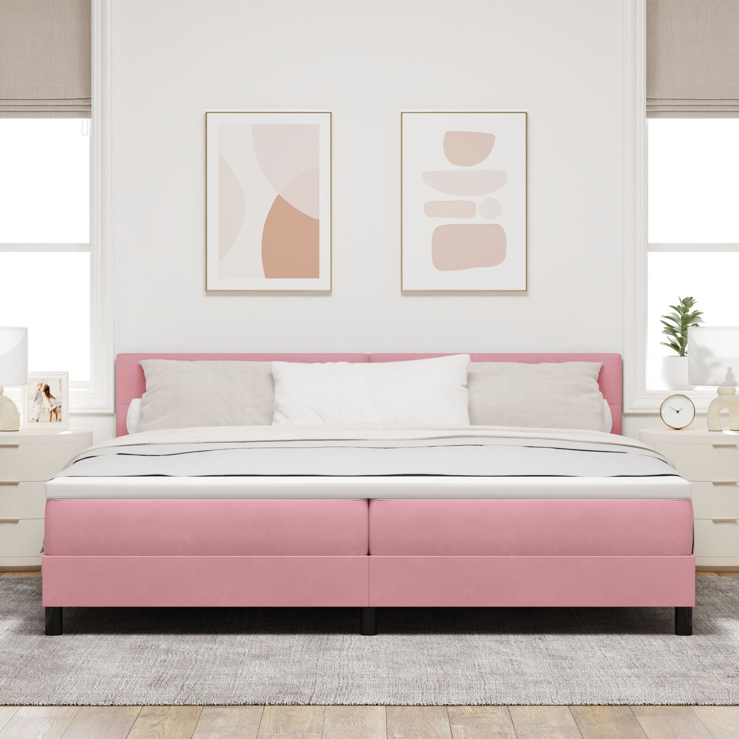 Boxspringbed Met Matras Roze 200X200 Cm Fluweel Blauw
