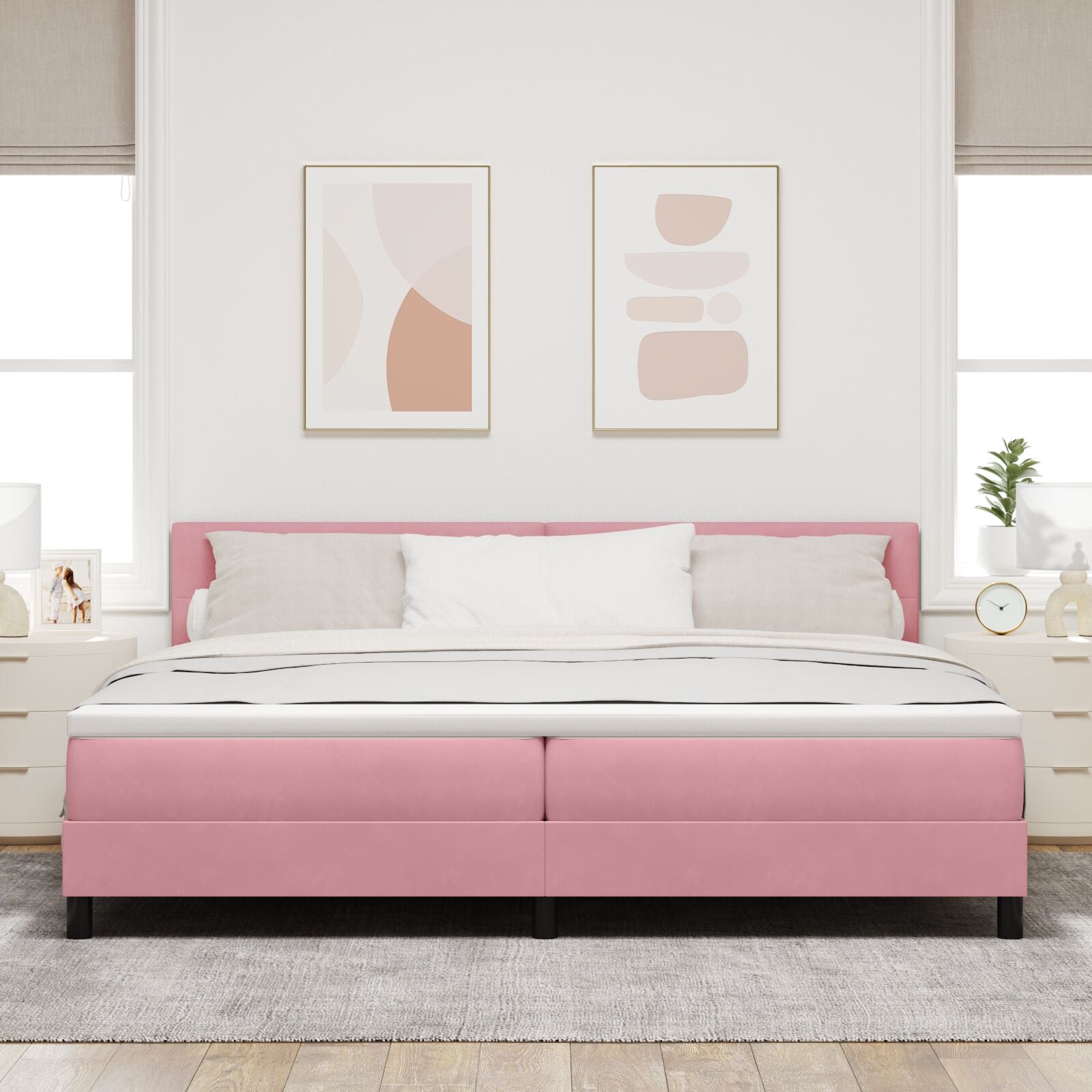 Boxspringbed Met Matras Roze 200X200 Cm Fluweel Blauw