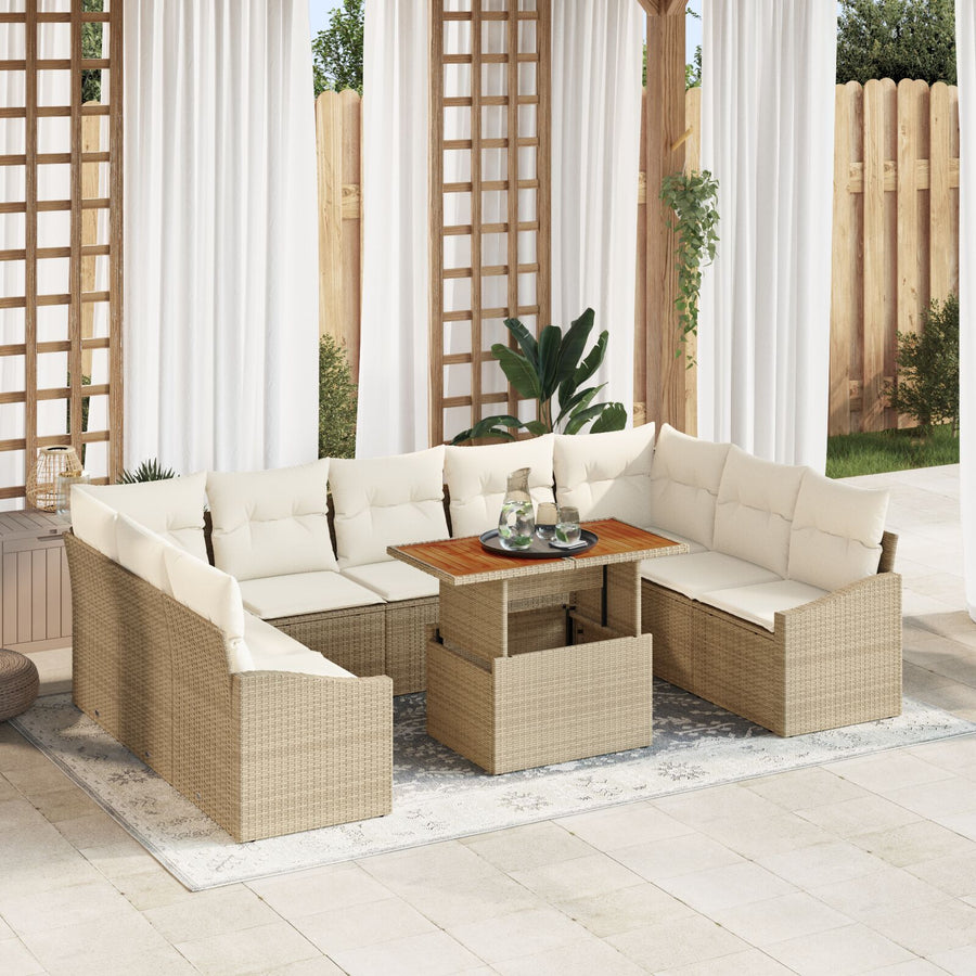 10-Delige Tuin Sofa Set Met Kussens Beige Poly Rattan