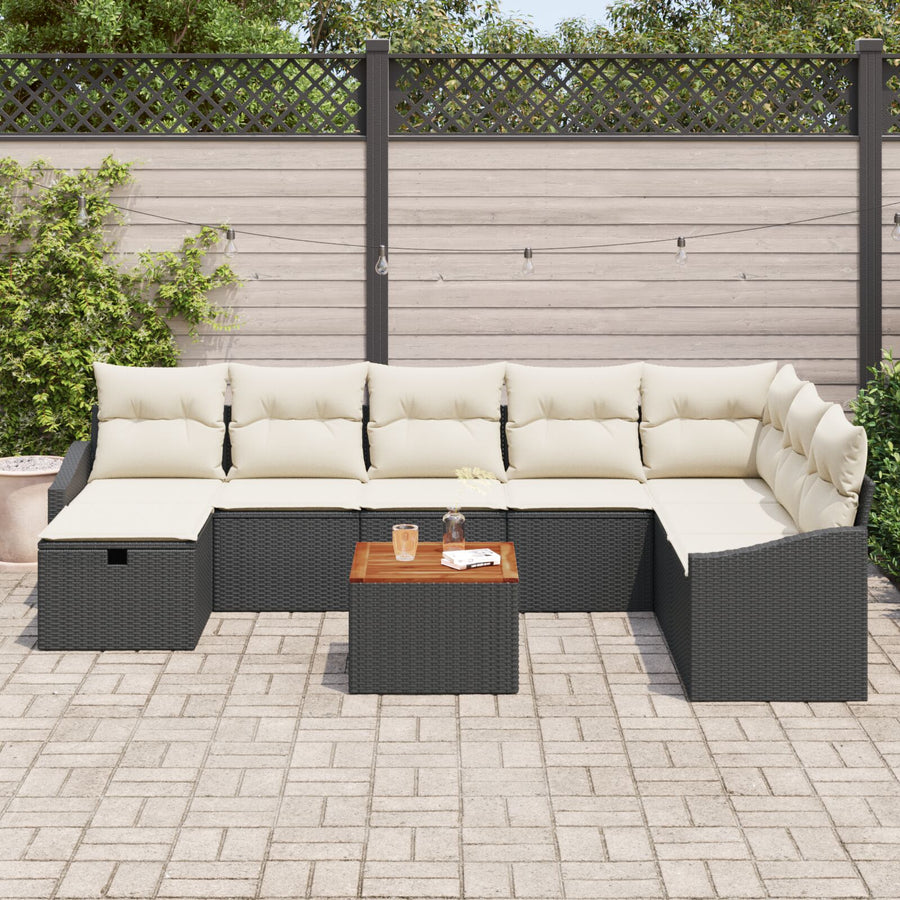 Tuin Sofa Set Set Van 9 Zwart En Crème Rattan, Polyester, Metaal Wit