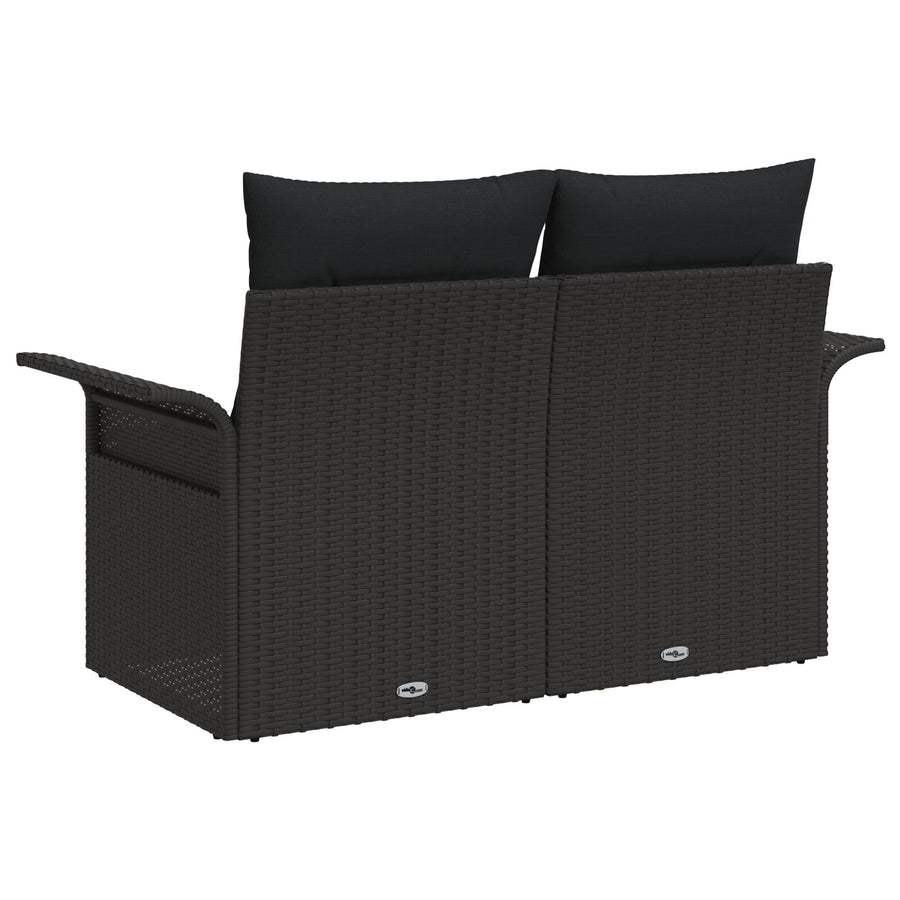 2-Zits Tuin Sofa & Kussens Poly Rattan Zwart met opslag