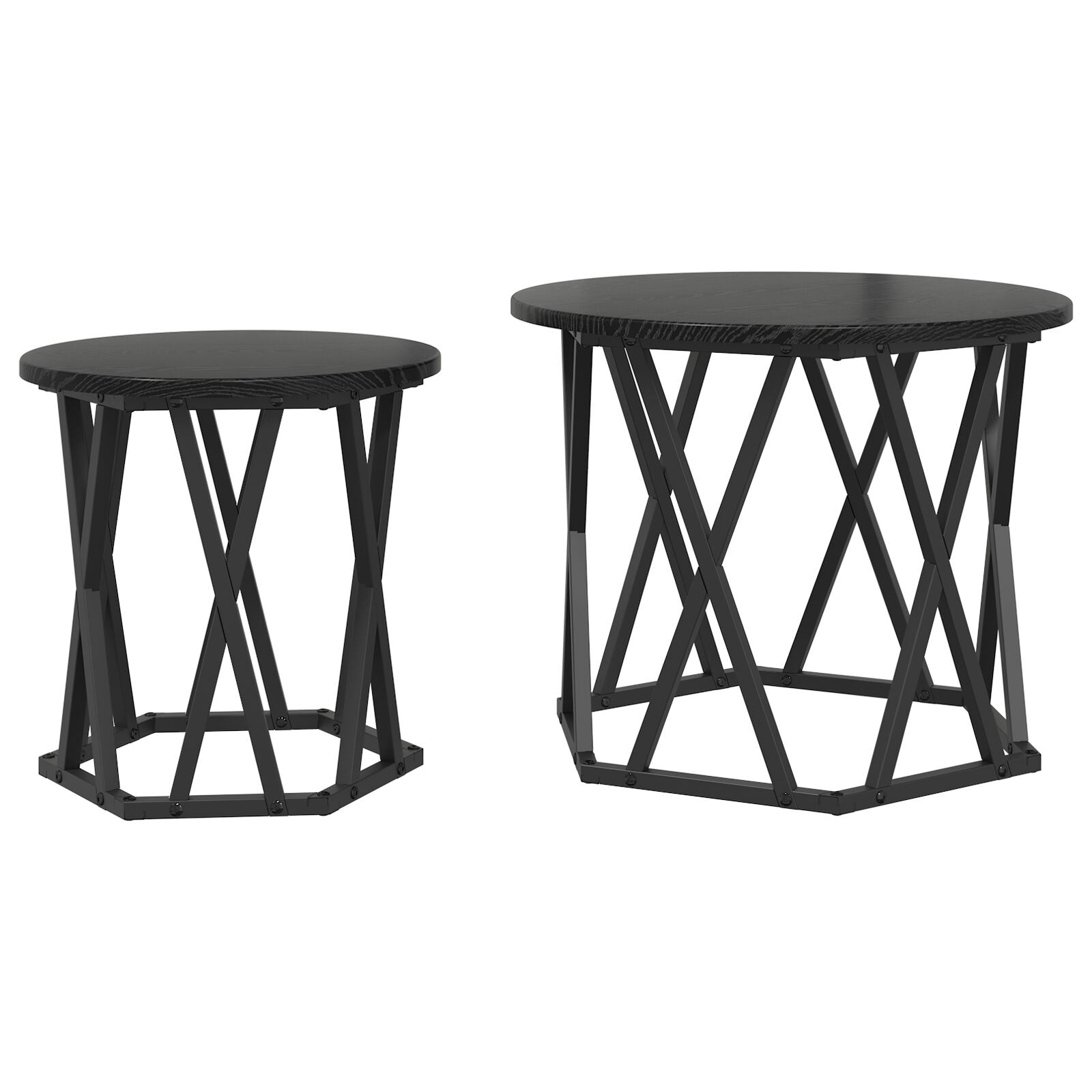 Zwarte Eikenhout Nesting Bijzettafels - 2 Stuks Zwart eiken