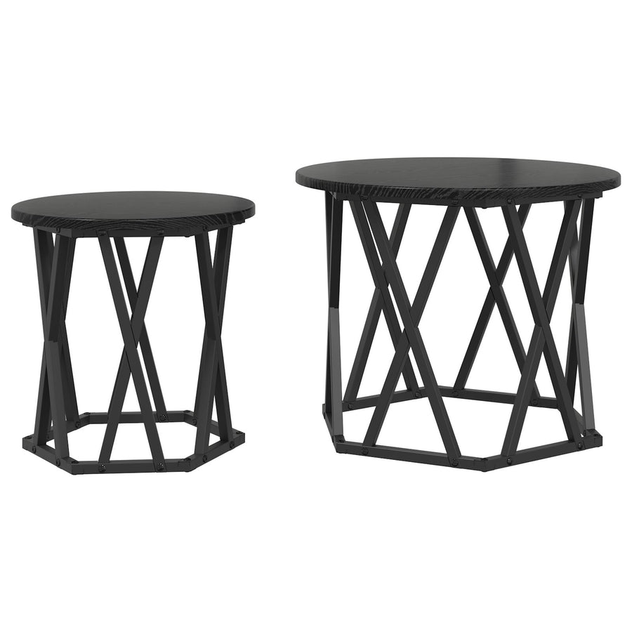 Zwarte Eikenhout Nesting Bijzettafels - 2 Stuks Zwart eiken