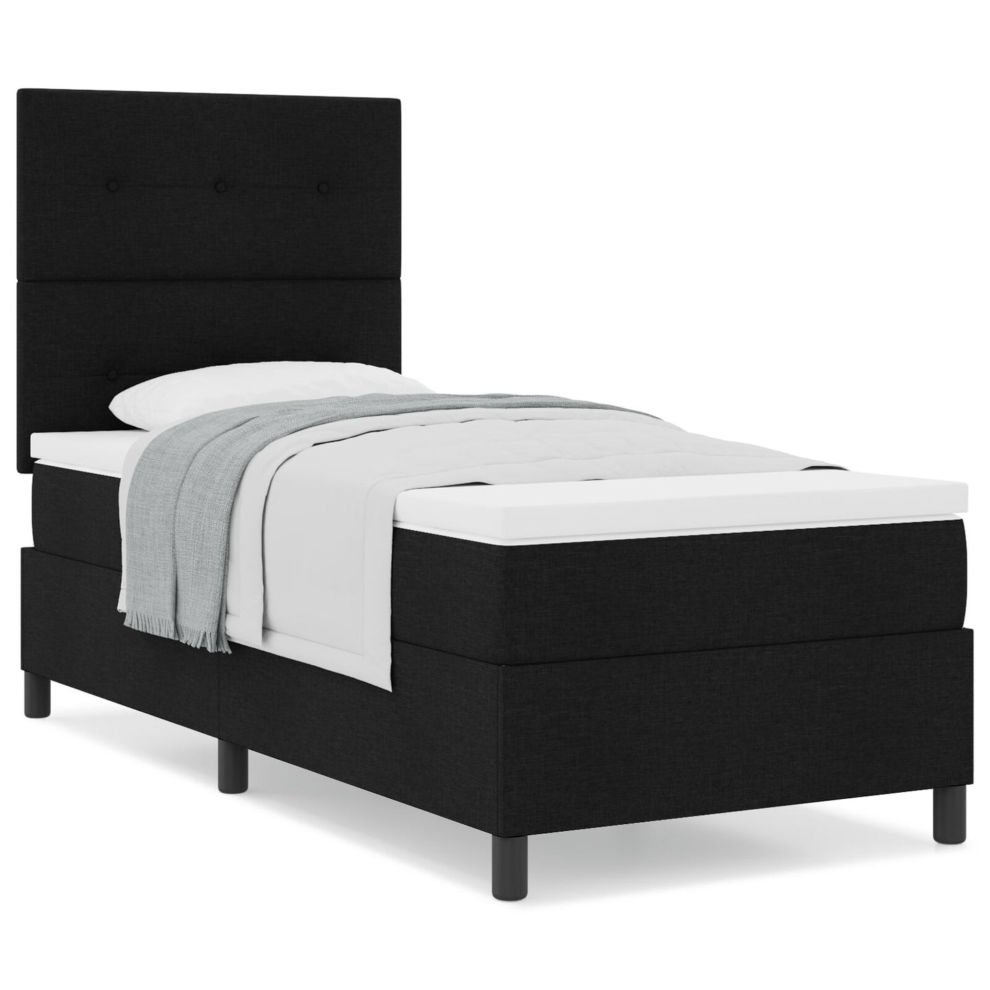 Boxspringbed Met Matras Stof Zwart 90 x 200 cm Knoppen tufted
