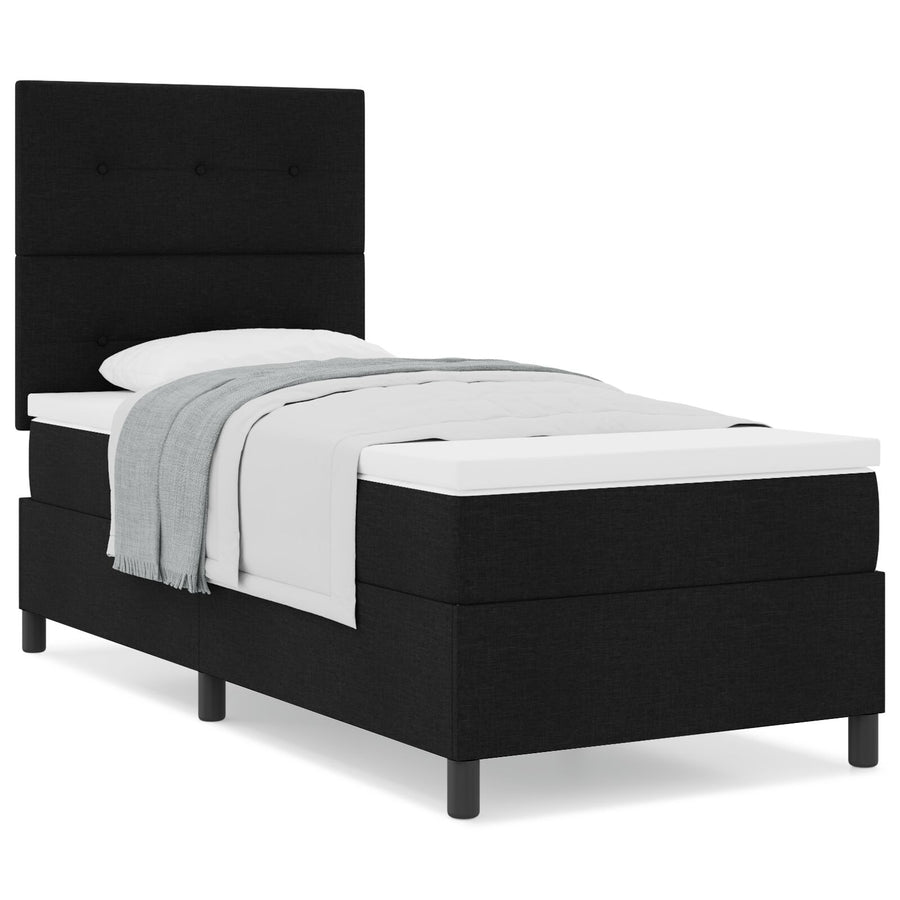 Boxspringbed Met Matras Stof Zwart 90 x 200 cm Knoppen tufted