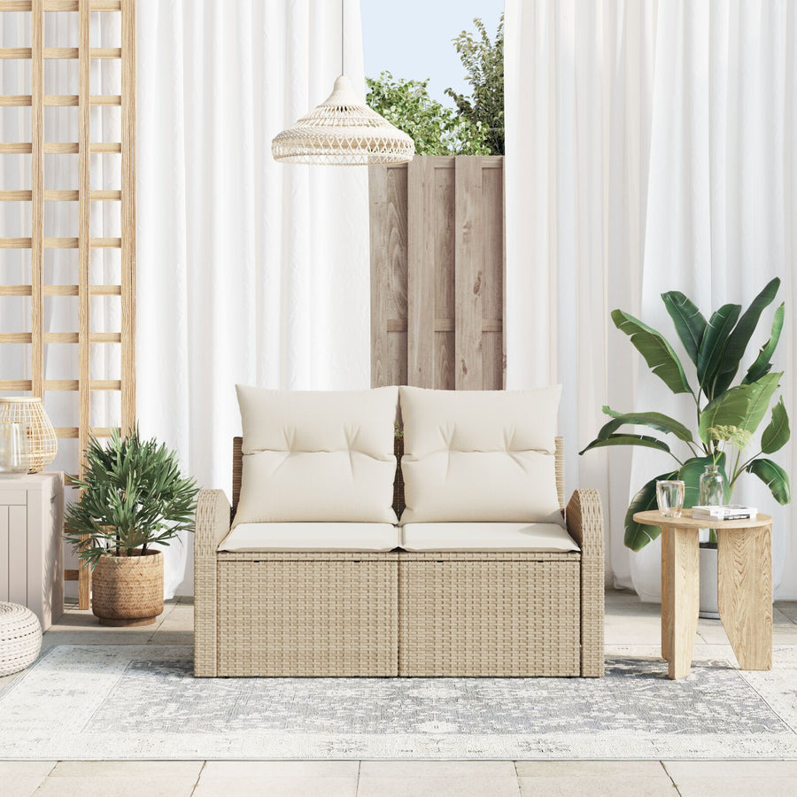 2-Persoons Tuin Sofa Met Kussens Poly Rattan Beige en crème zonder opbergruimte