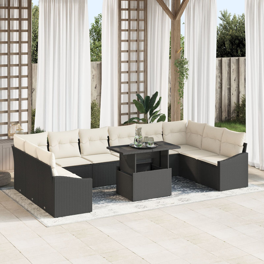 Tuinsofa Set Set Van 11 Zwart En Crème Rattan En Polyester