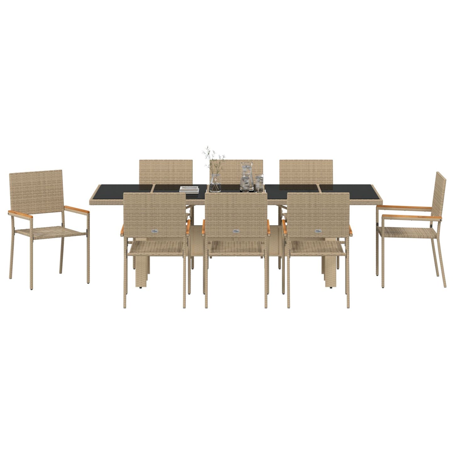 9-Delige Tuin Eetset Beige Poly Rattan Wit
