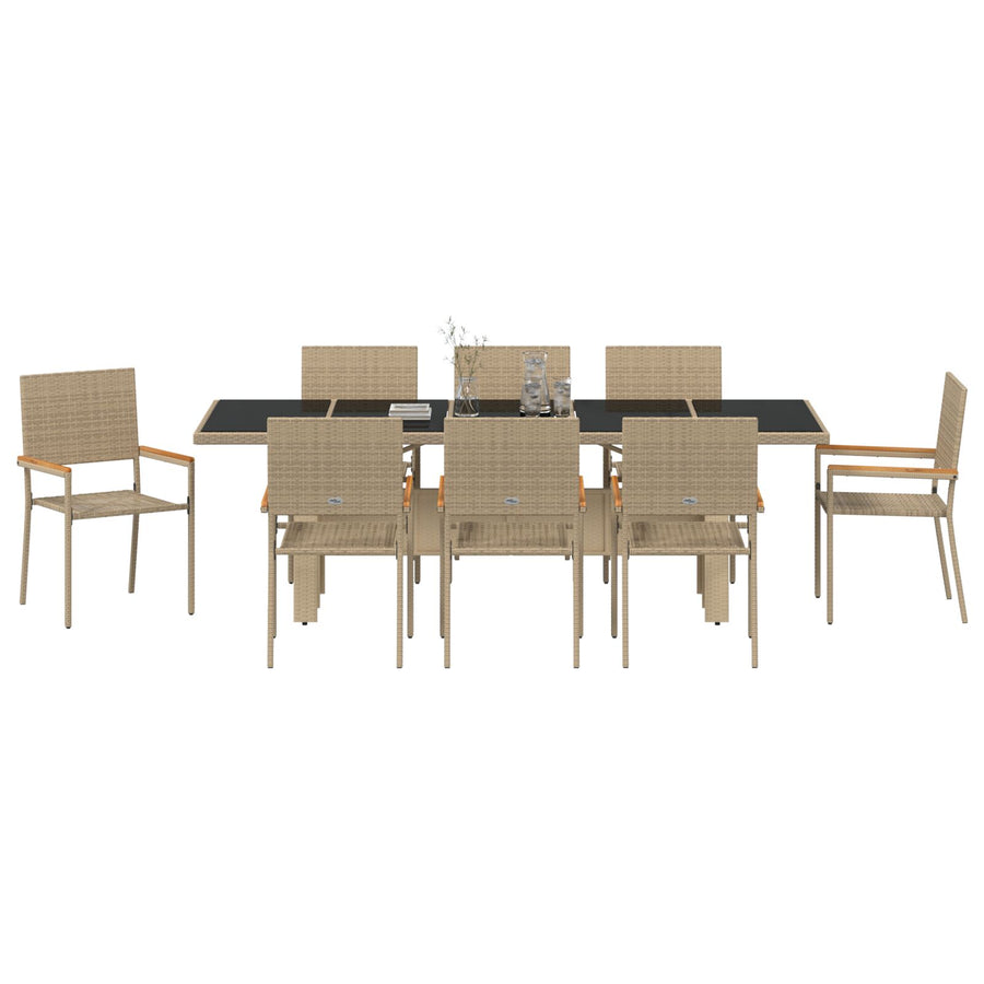 9-Delige Tuin Eetset Beige Poly Rattan Wit