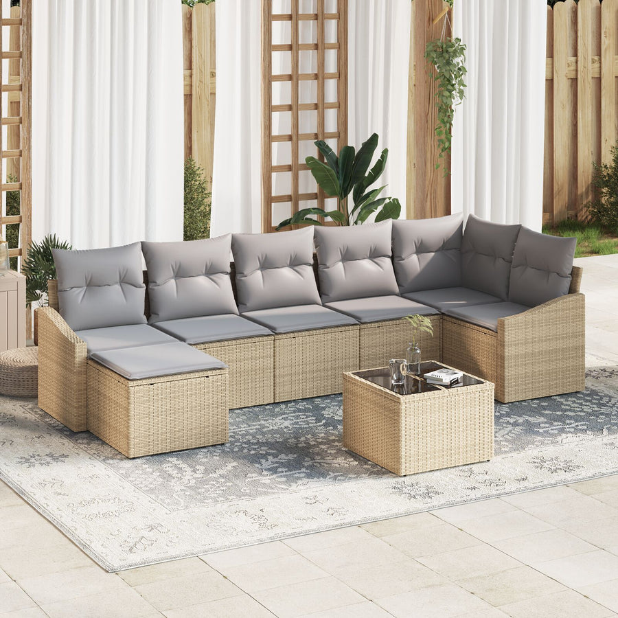 8-Delige Tuin Sofa Set Met Kussens Zwart Poly Rattan