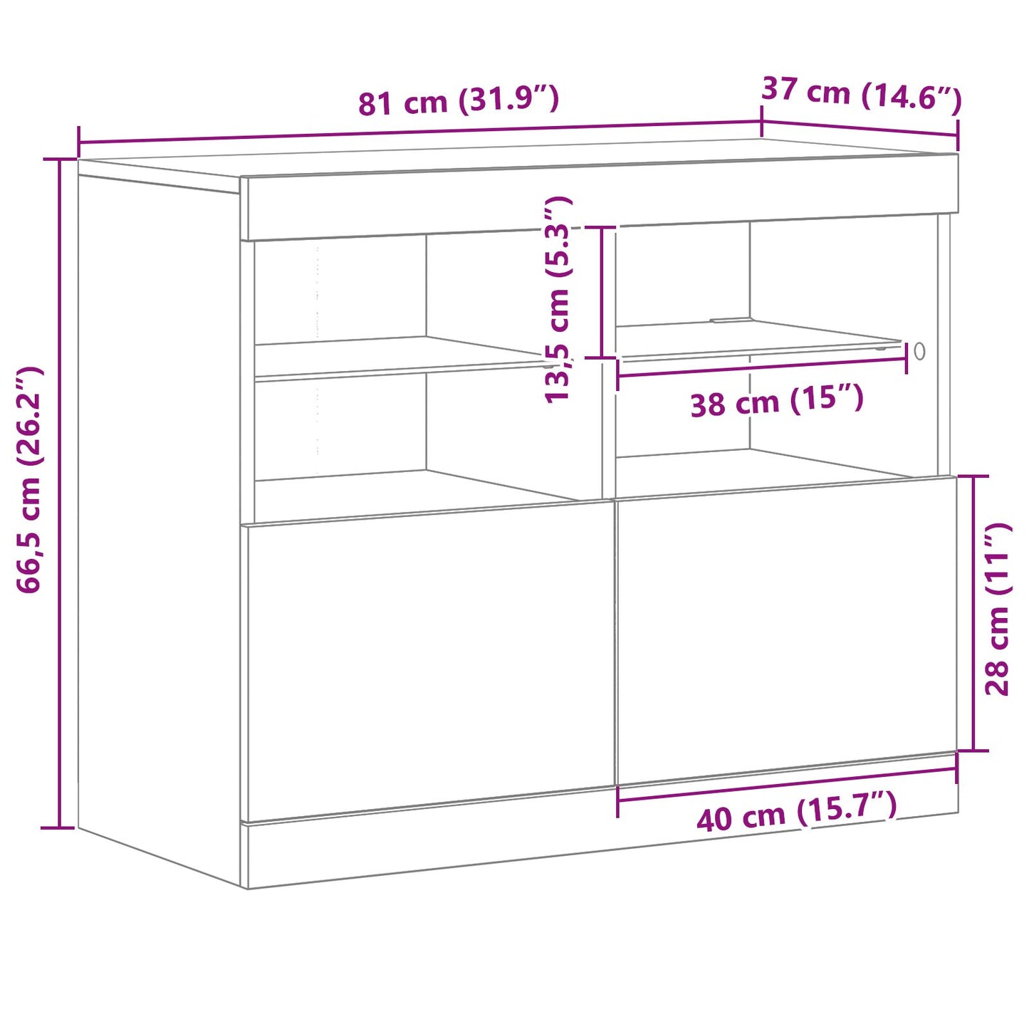 Dressoir Met Led Verlichting 81X37X67 Cm Zwart eiken