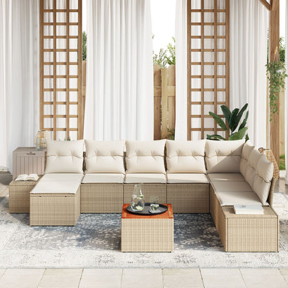 9-Delige Tuin Sofa Set Met Kussens Beige Poly Rattan Acacia