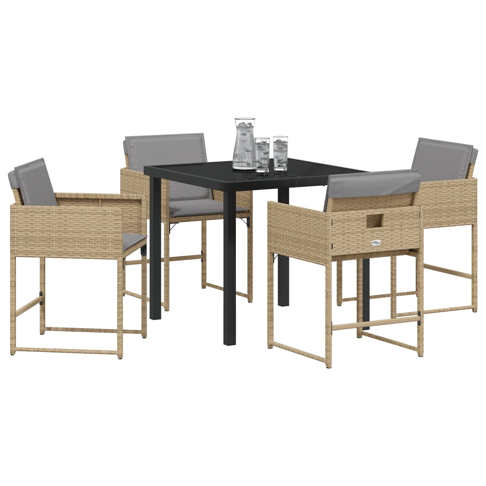 5-Delige Tuin Eetset Met Kussens Beige Poly Rattan