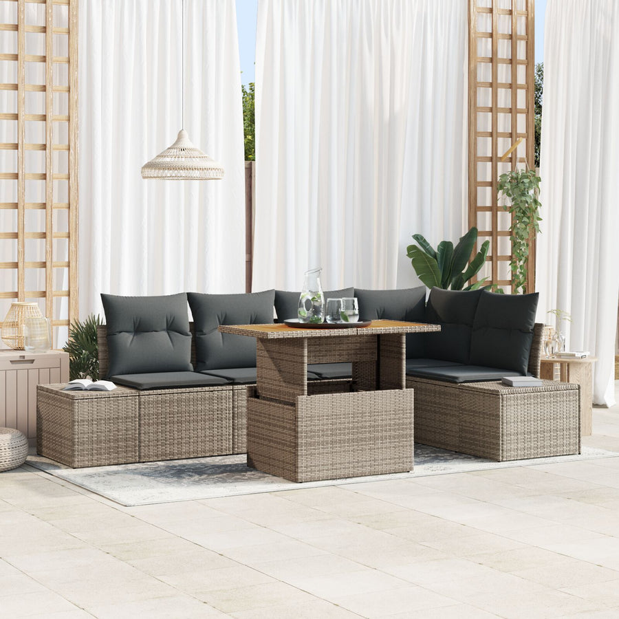 6-Delige Tuinbankset Met Kussens Grijs Poly Rattan