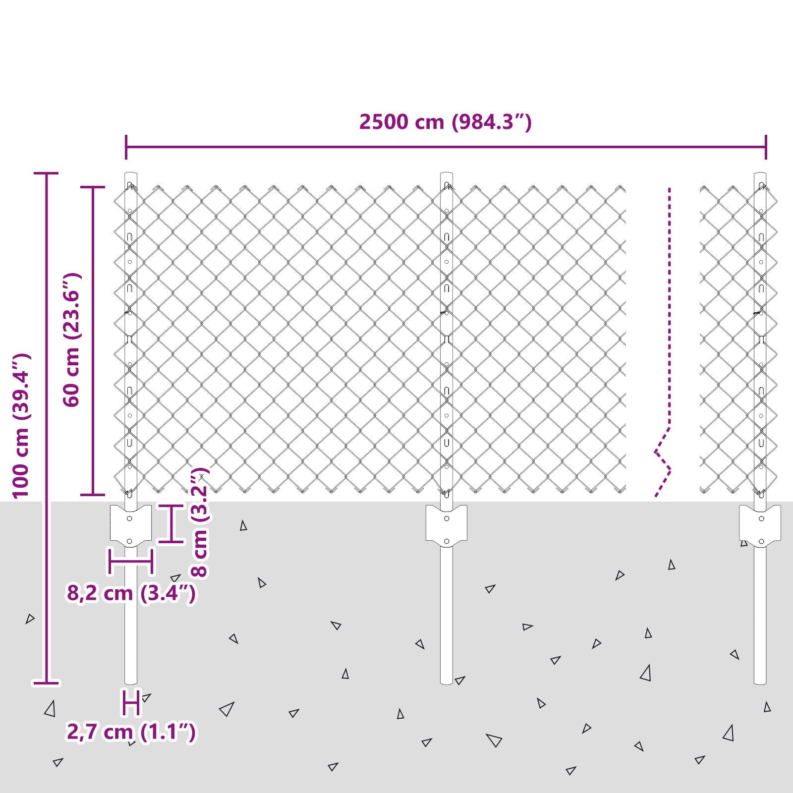 Kettingschommelhek Met 22 U-Palen Zilver 0,6X25 M Staal