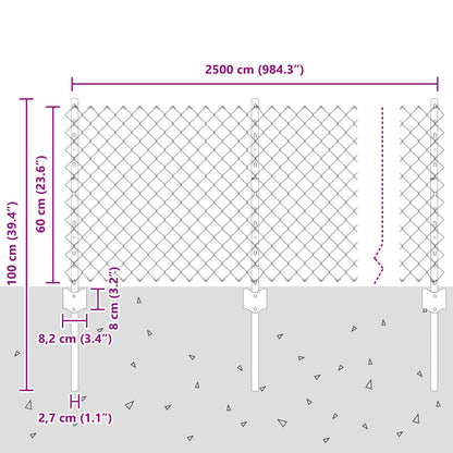 Kettingschommelhek Met 22 U-Palen Zilver 0,6X25 M Staal