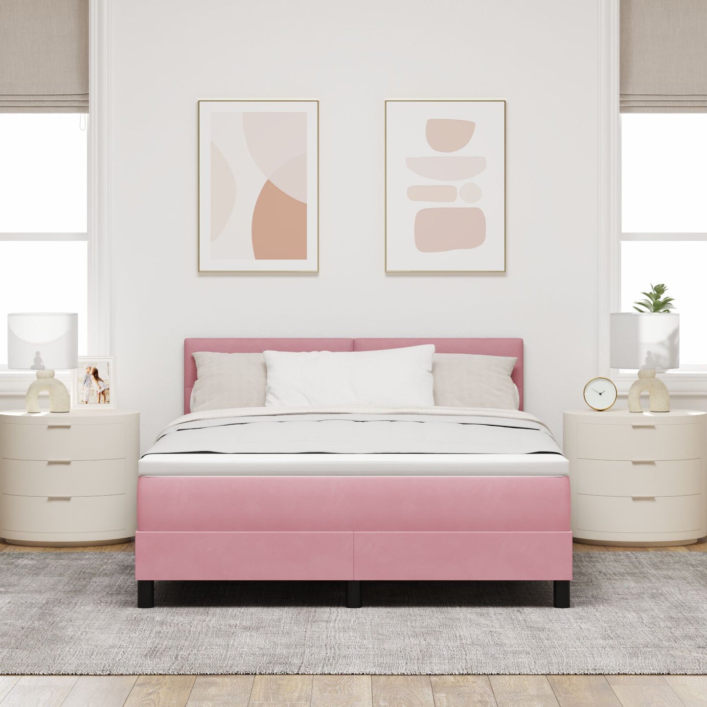 Boxspringbed Met Matras Roze 160X200 Cm Velours Blauw