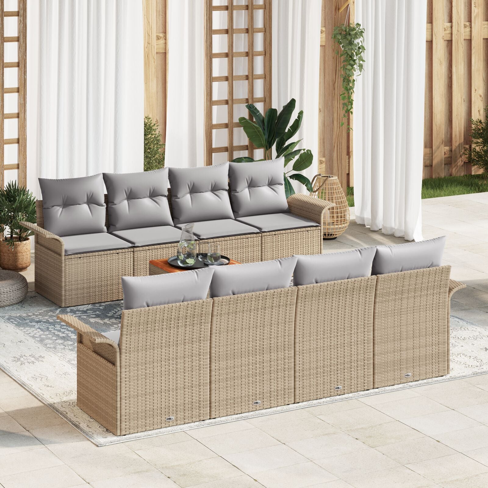 9-Delige Tuin Sofa Set Met Kussens Beige Poly Rattan Acacia