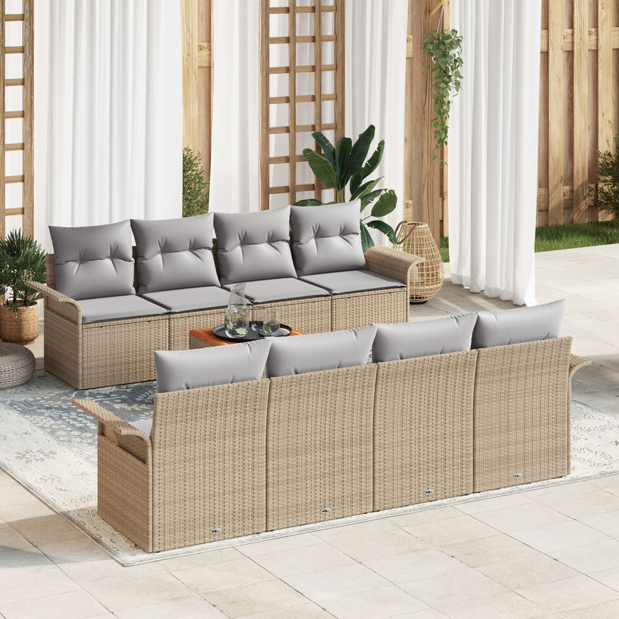 9-Delige Tuin Sofa Set Met Kussens Beige Poly Rattan Acacia