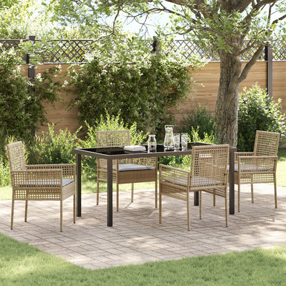 5-Delige Tuin Eettafel Set Met Kussens Beige Poly Rattan