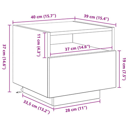Nachtkastje Met Led-Verlichting 40X39X37 Cm 1 Zwart eiken