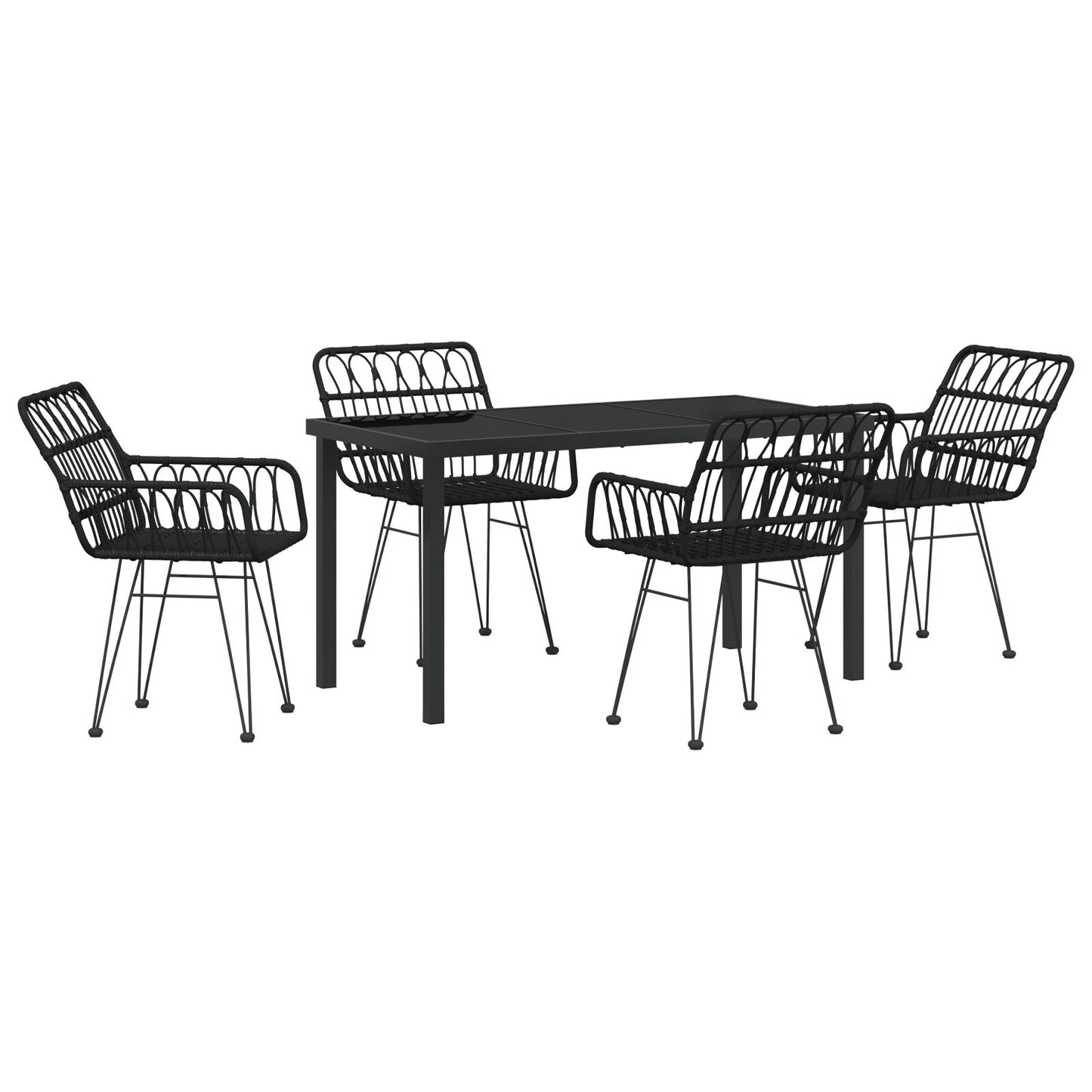 5-Delige Tuin Eetset Zwart Poly Rattan