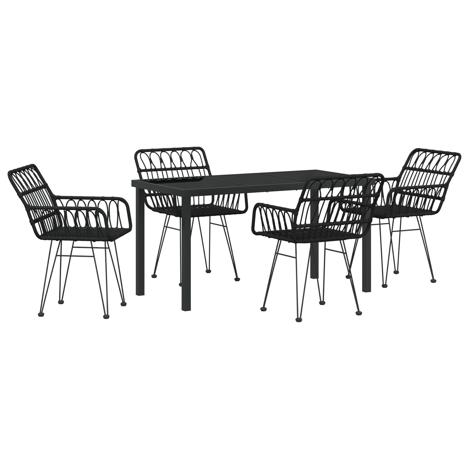 5-Delige Tuin Eetset Zwart Poly Rattan