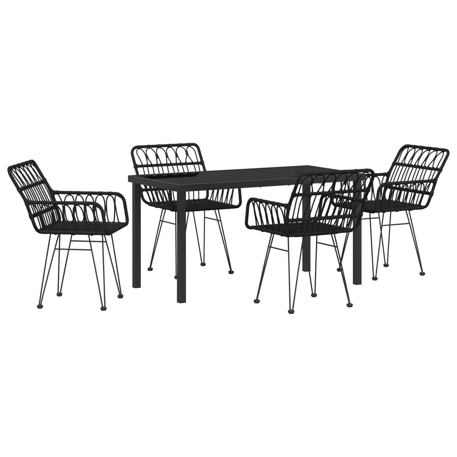5-Delige Tuin Eetset Zwart Poly Rattan