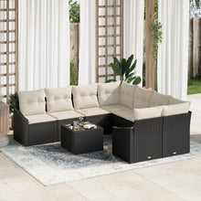 Tuin Bank Set Set Van 9 Crème En Zwart Rattan, Polyester Gegalvaniseerd Staal