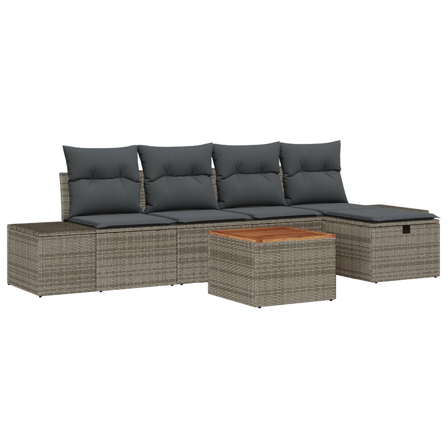 Tuinset Set Van 6 Grijs Rattan Buitensofa Rechthoekig Modern Wit
