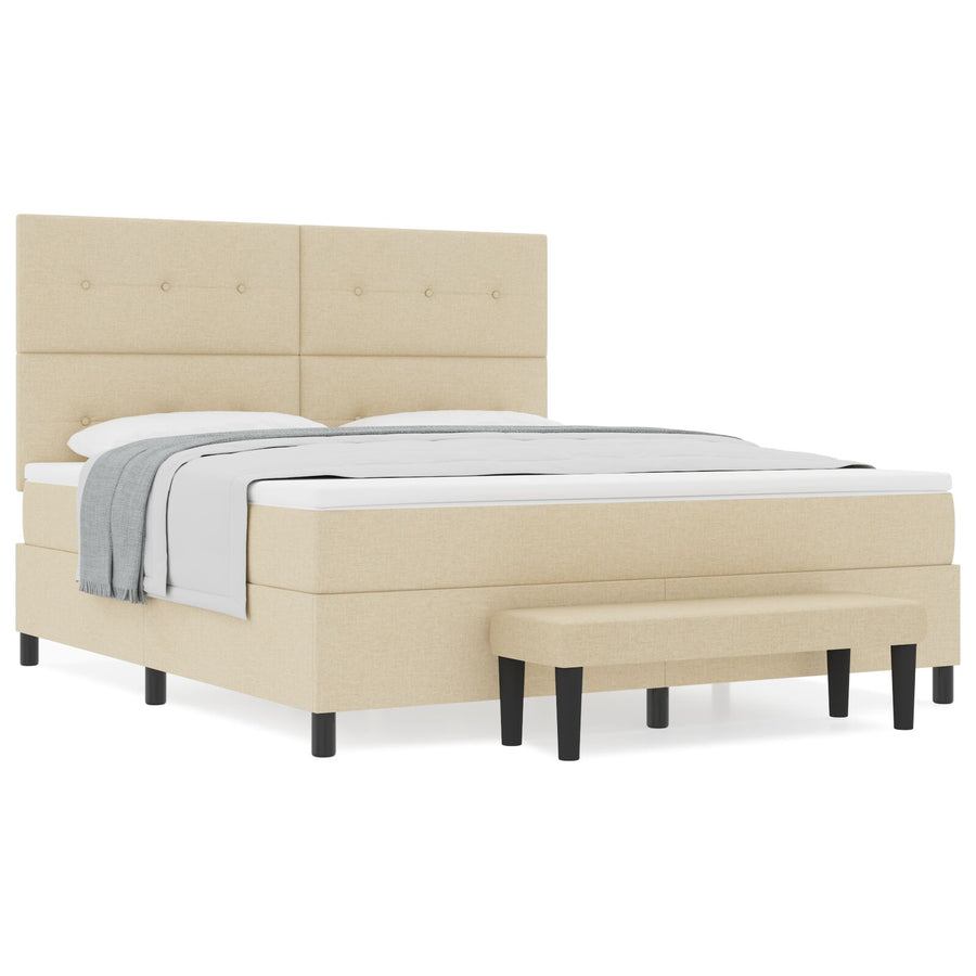 Boxspring Bed Met Matras & Bank Stof Crème 180 x 200 cm Knop tufted