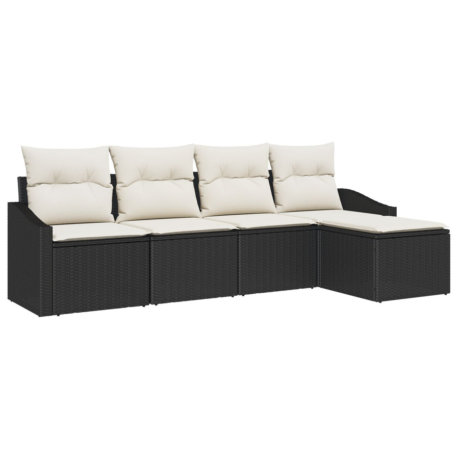 Tuin Sofa Set Set Van 5 Zwart En Crème Rattan En Polyester Gegalvaniseerd Staal