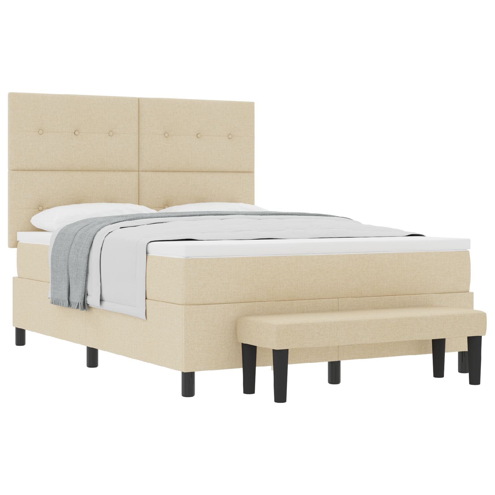 Boxspringbed Met Matras En Bench Stof Crème 160 x 200 cm Knop tufted