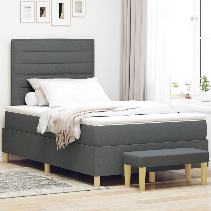 Boxspring Bed Met Matras & Bank Donkergrijs 120X190 Cm Stof Blauw