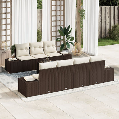 8-Delige Tuin Sofaset Met Kussens Bruin Poly Rattan