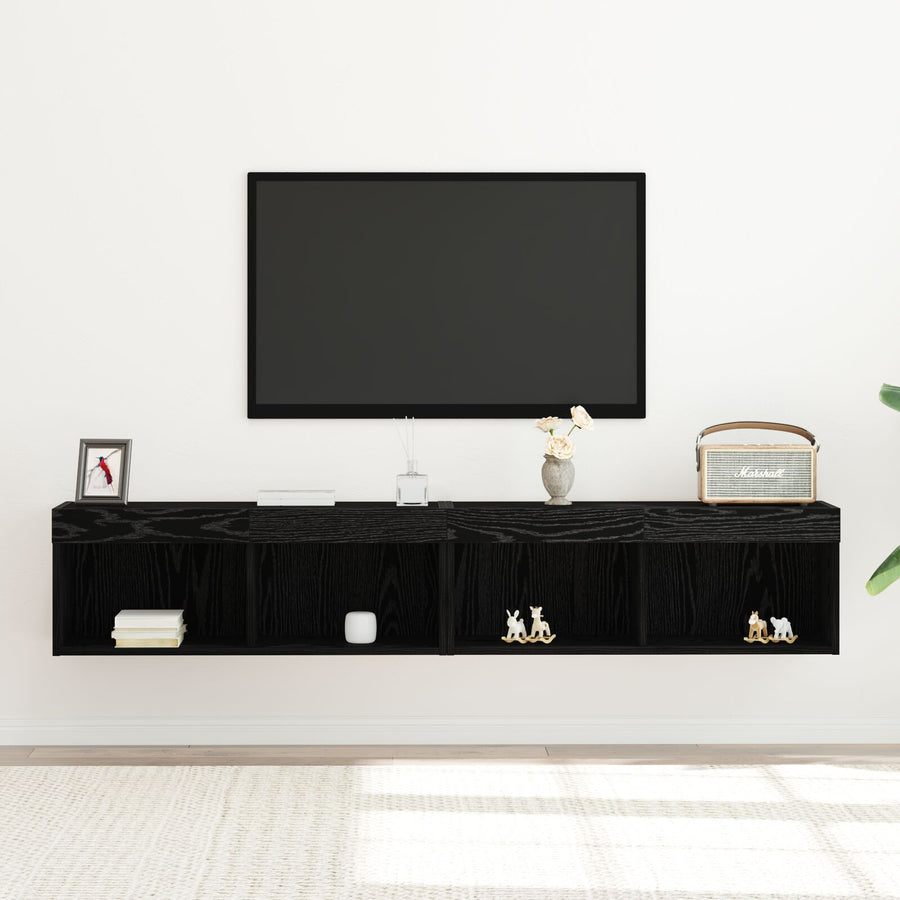 Tv Wandkasten Met Led Verlichting 2 Stuks Zwart eiken