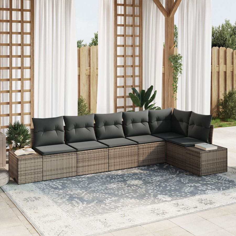 6-Delige Tuin Sofa Set Met Kussens Poly Rattan Grijs zonder tafel