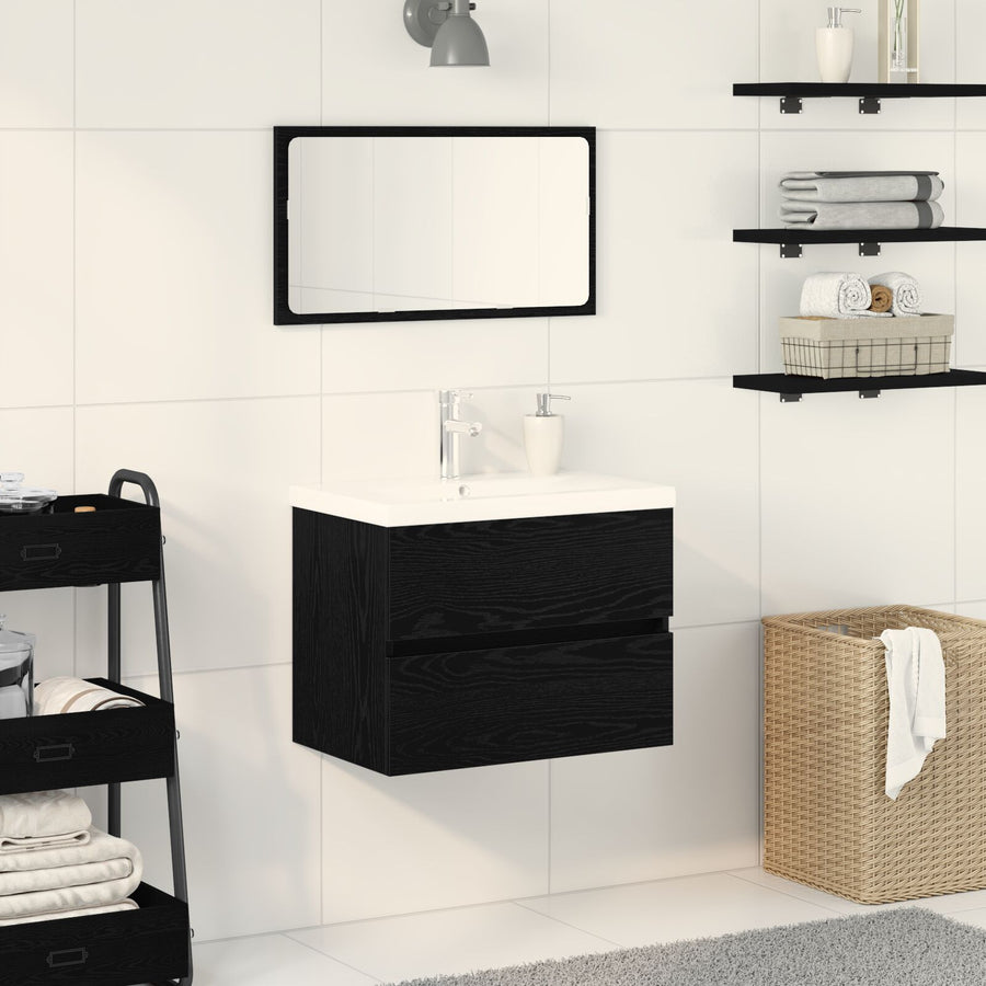 Waskast Met Ingebouwde Wastafel Zwart Eiken Engineered Hout,  Waskast Zwart Eiken 60X38,5X45 Cm Engineered Hout