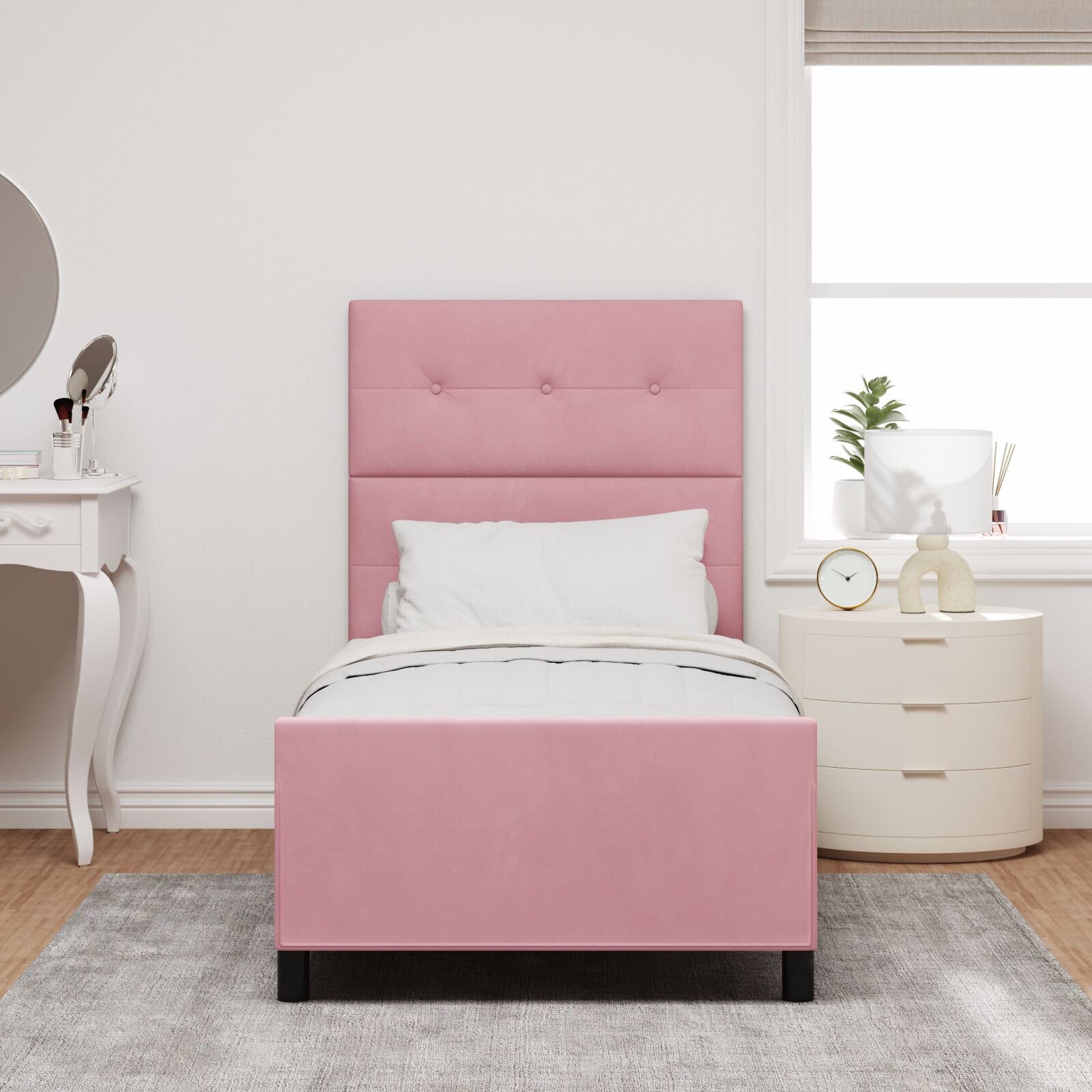Bedframe Roze 90X200 Cm Velvet Crème
