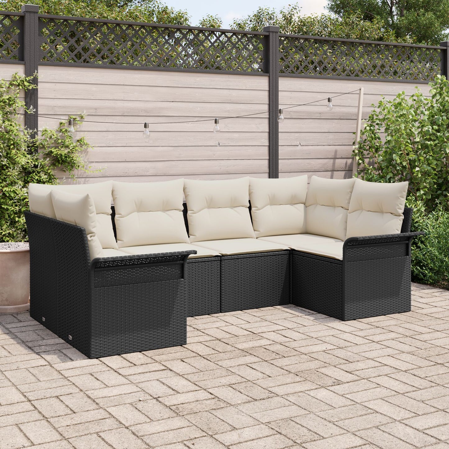 6-Delige Tuin Sofa Set Met Kussens Zwart Poly Rattan