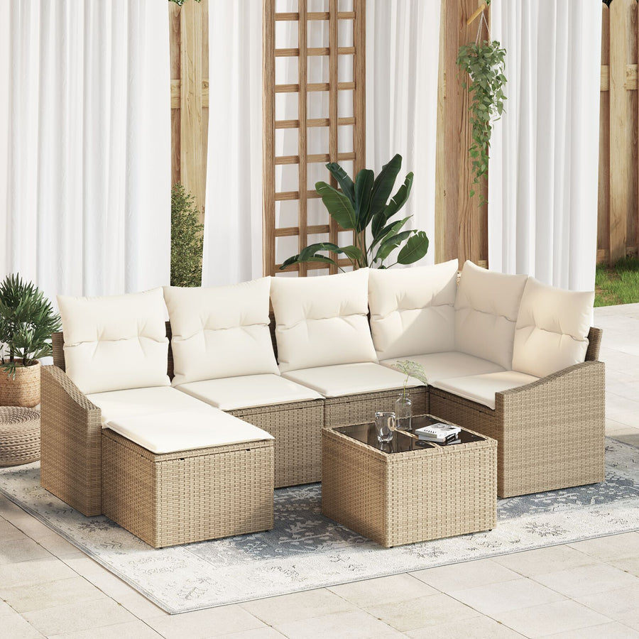7-Delige Tuin Sofa Set Met Kussens Bruin Poly Rattan