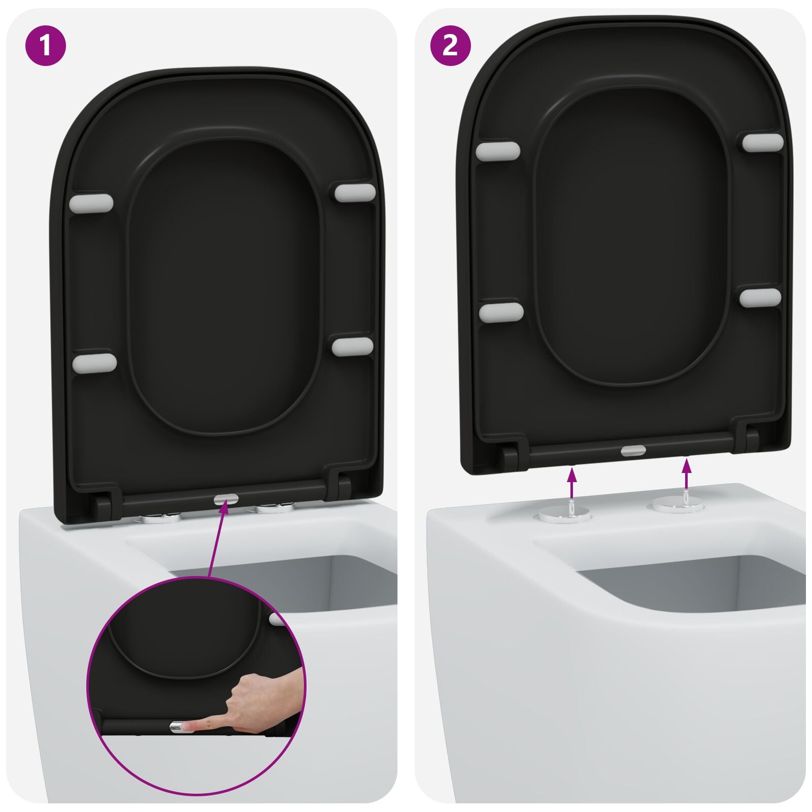Snelle Bevestiging Toiletzitting Met Zachte Sluiting Duroplast Zwart