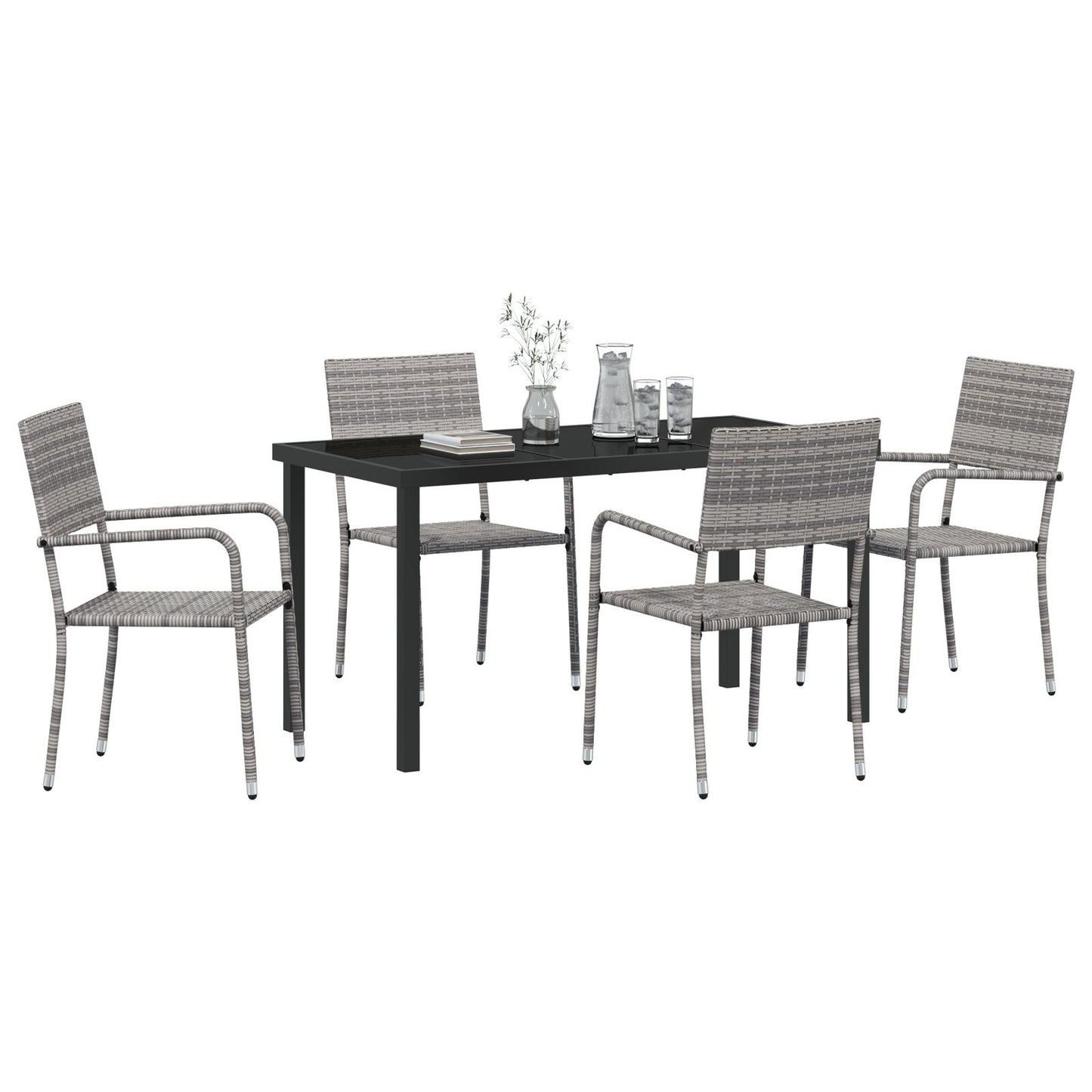 5 Delige Tuinset Grijs Poly Rattan