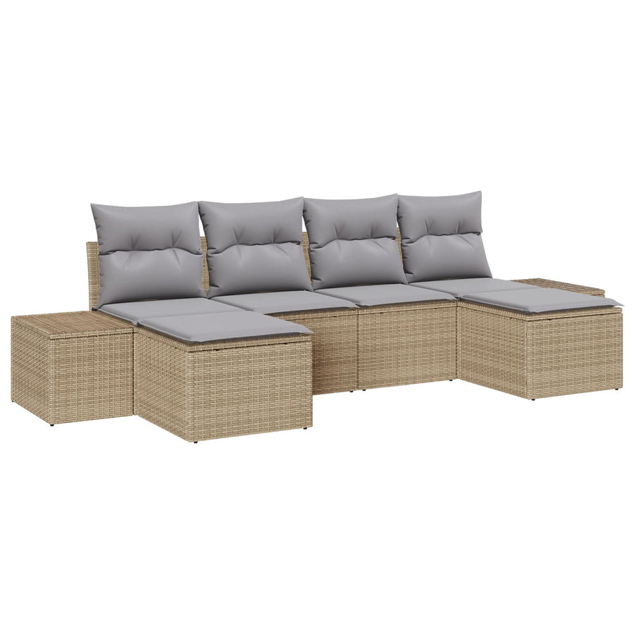 6-Delige Tuinsofa Set Met Kussens Beige Poly Rattan